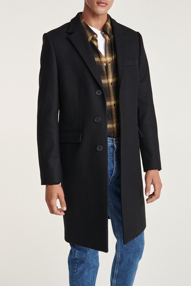 Manteau en laine et cuir d’agneau Noir