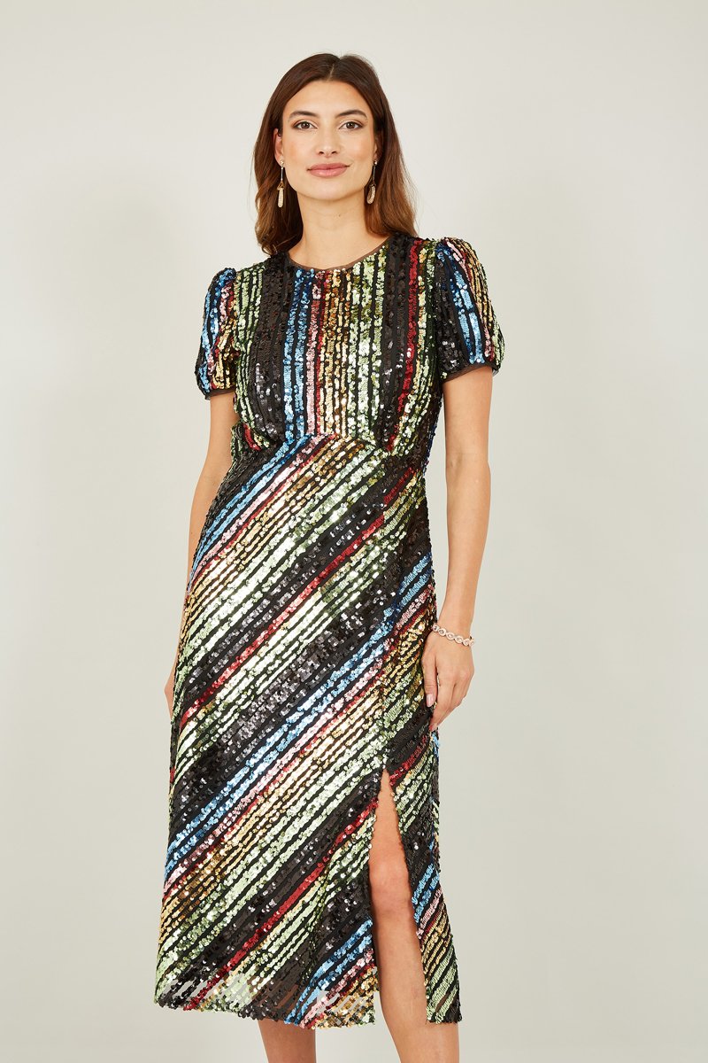 Robe midi - Marron et bleu clair