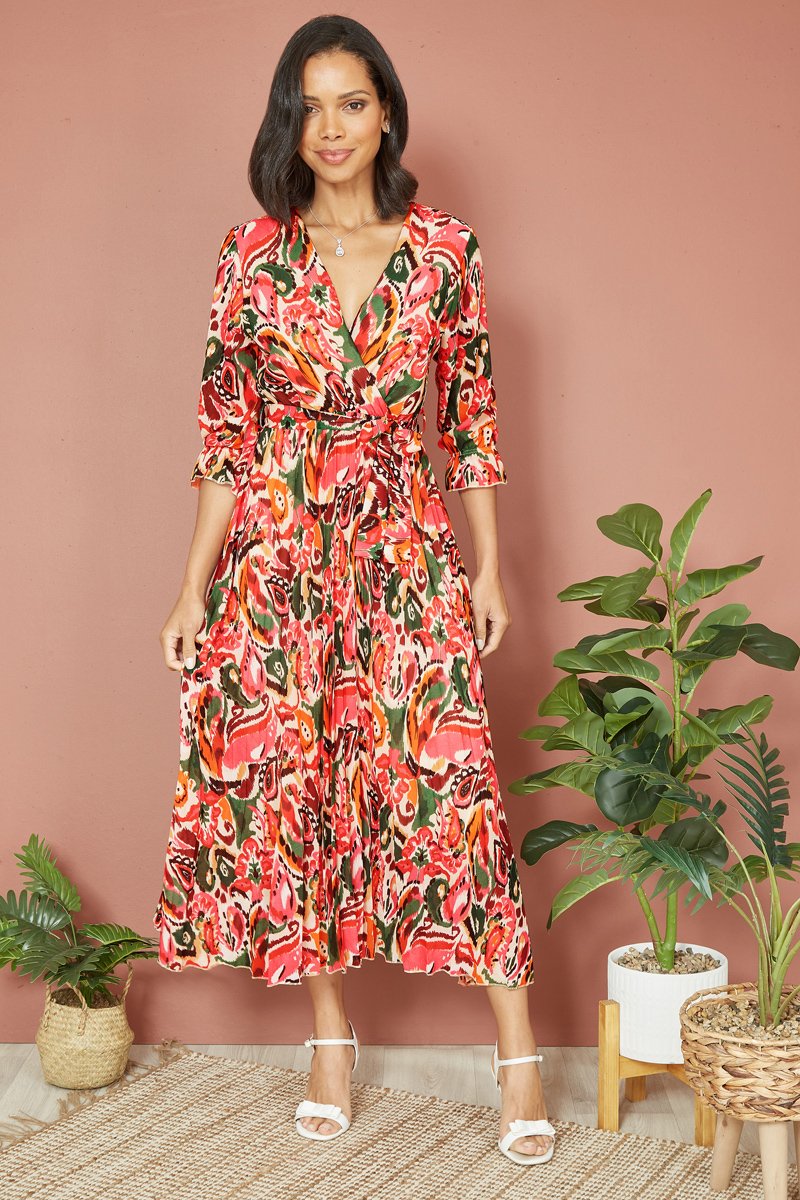 Robe plissée - Fuchsia et orange