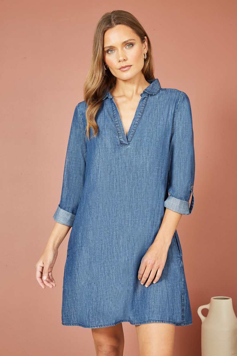 Robe trapèze en jean - Bleu