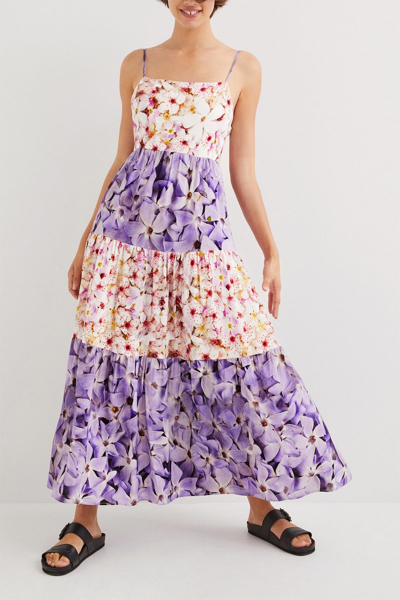 Robe longue - Ecru et violet