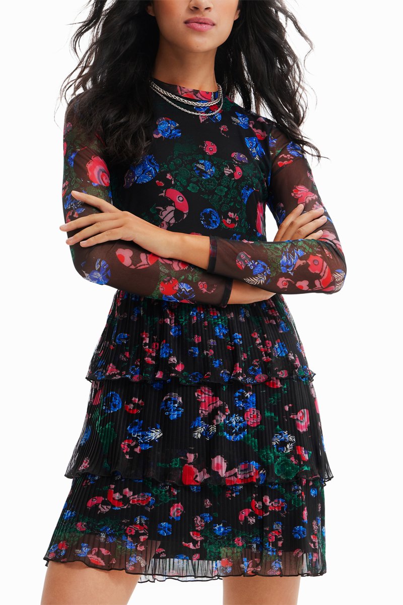 Robe volantée - Noir et bleu électrique