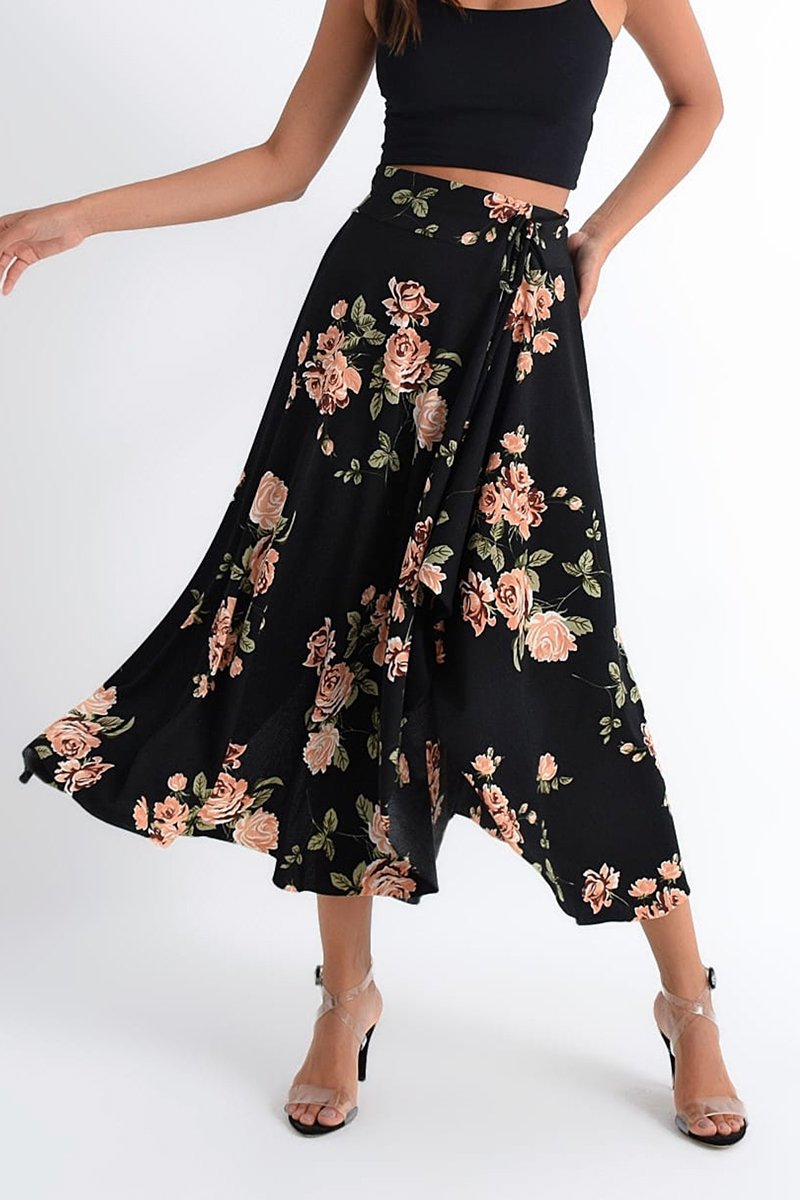 Jupe midi asymétrique Noir et saumon