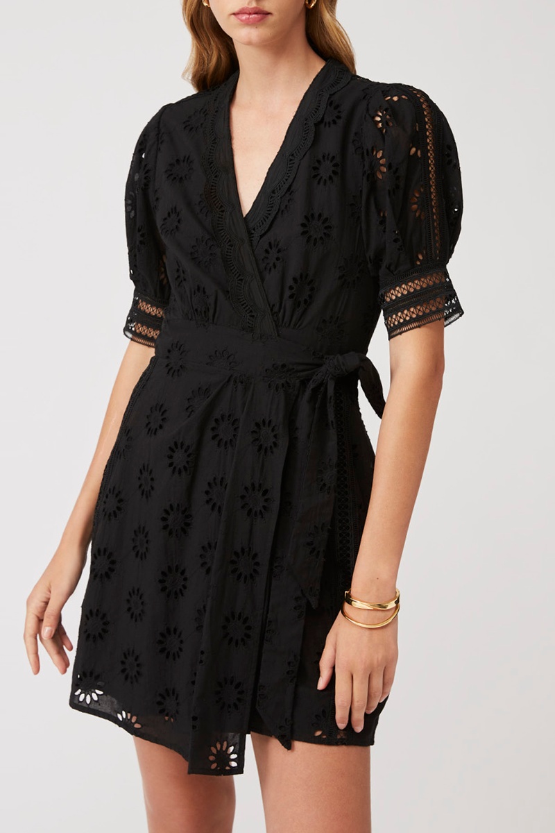 Robe portefeuille en broderie anglaise Chance Noir