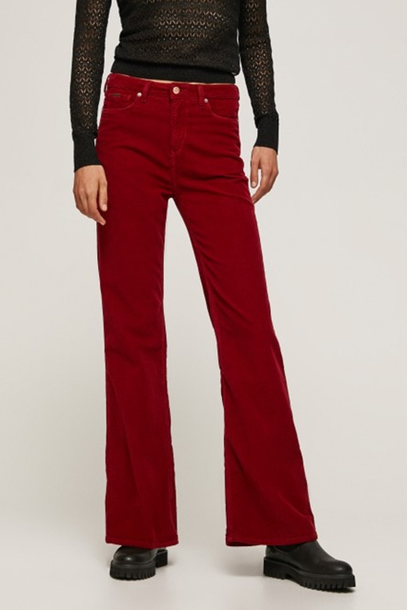 Pantalon flare taille haute en velours Willa Cord - Rouge