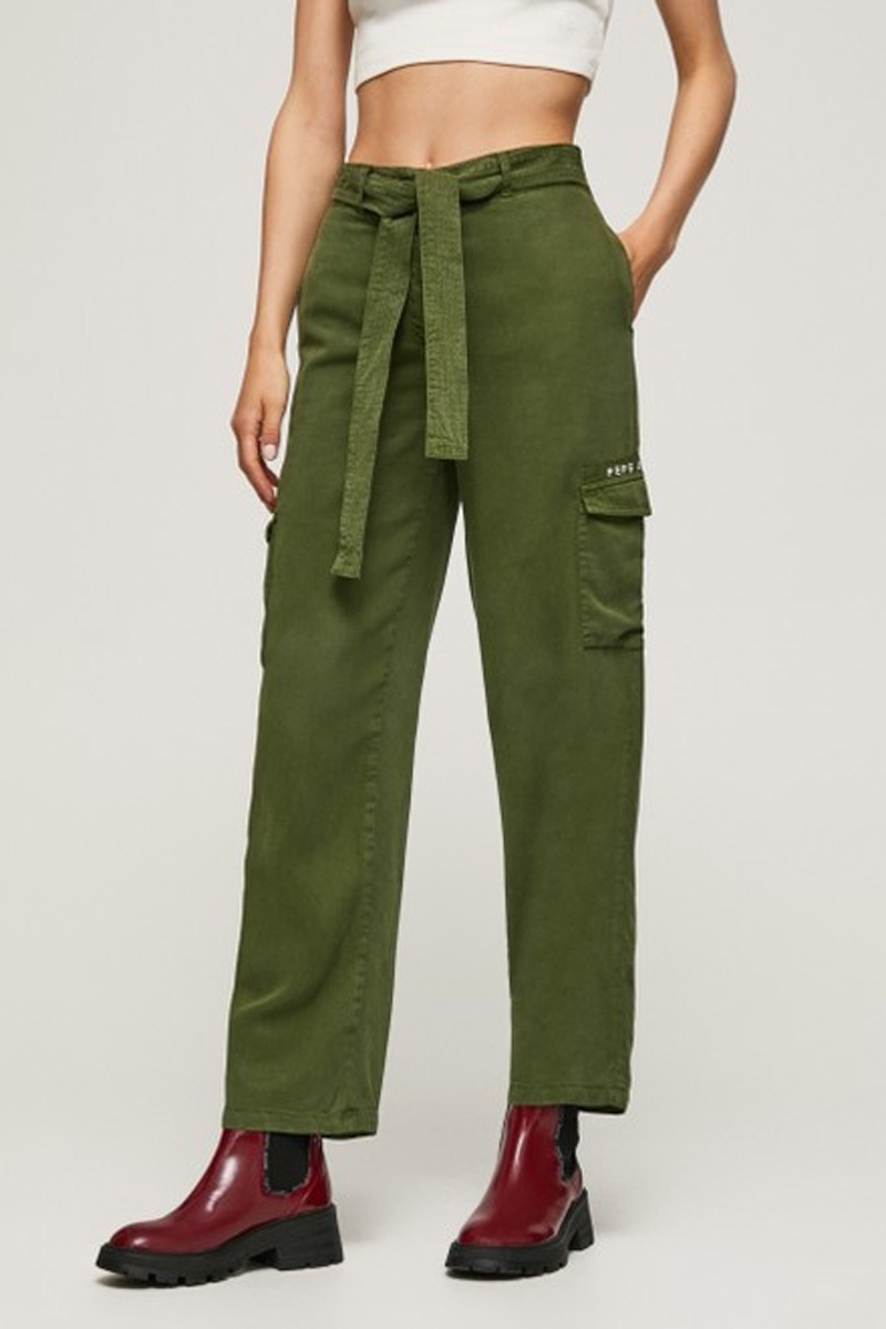 Pantalon cargo taille haute en velours Fabia - Vert