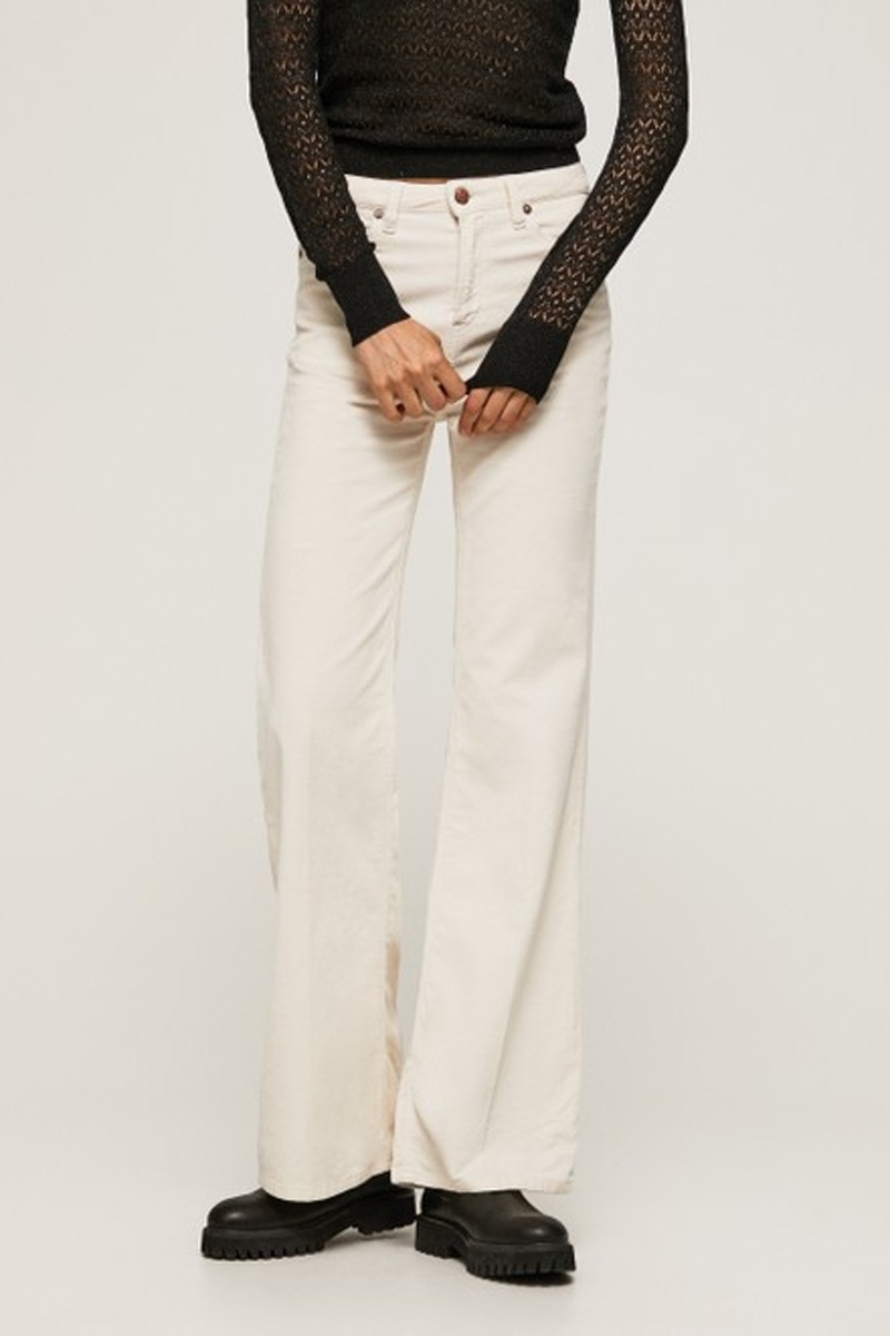 Pantalon flare taille haute en velours Willa Cord - Blanc