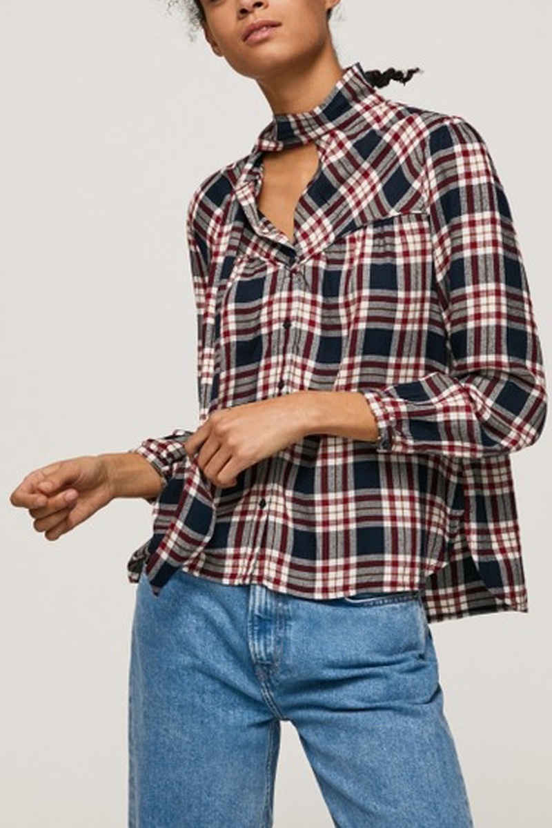 Chemisier Oriana Rouge et bleu marine