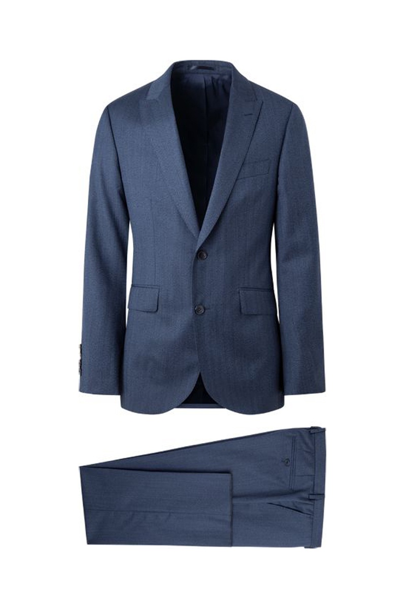 Costume droit en laine Bleu foncé chiné