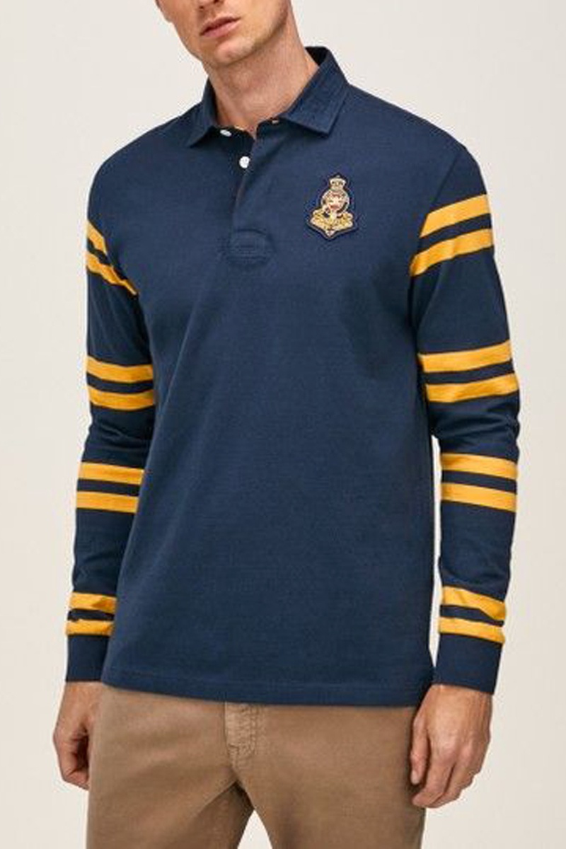 Polo Bleu marine et moutarde