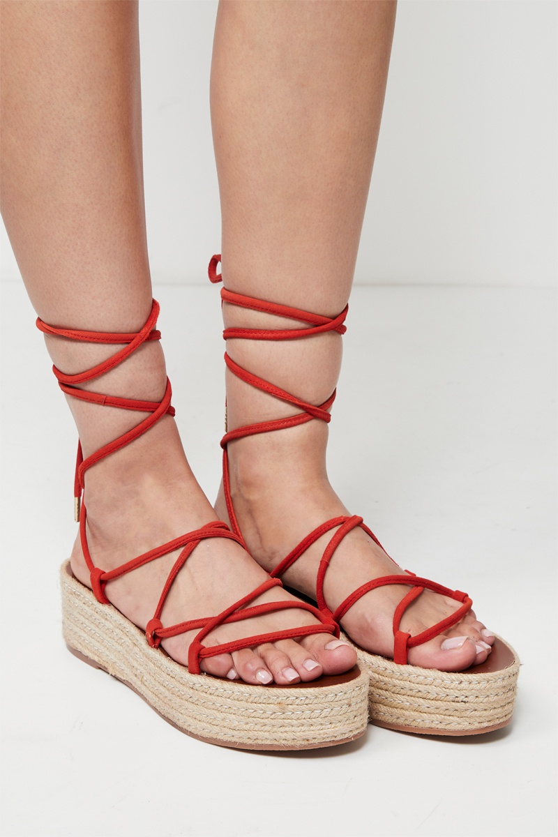 Spartiates plateformes en nubuck - Rouge