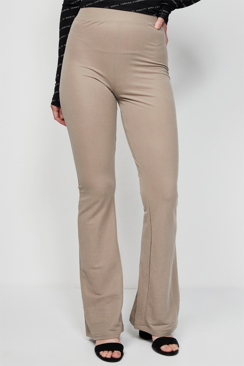 Pantalon flare taille haute - Beige