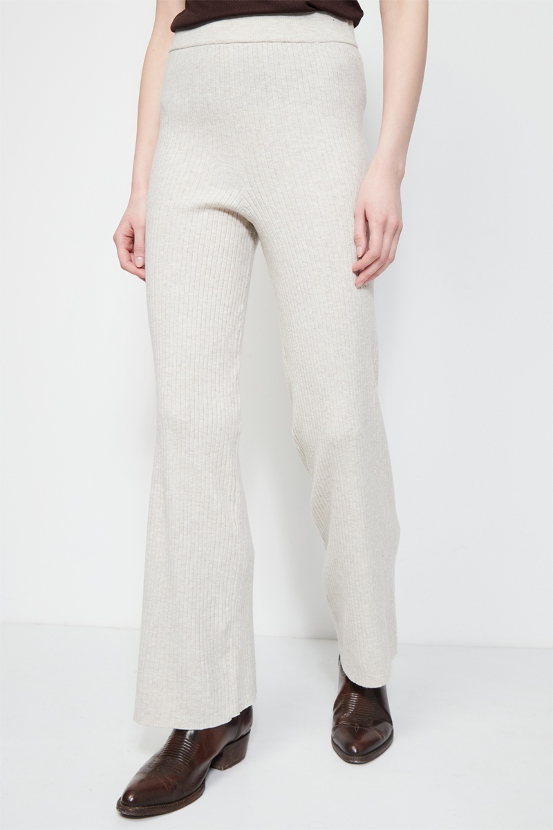 Pantalon wide legs taille haute - Beige chiné