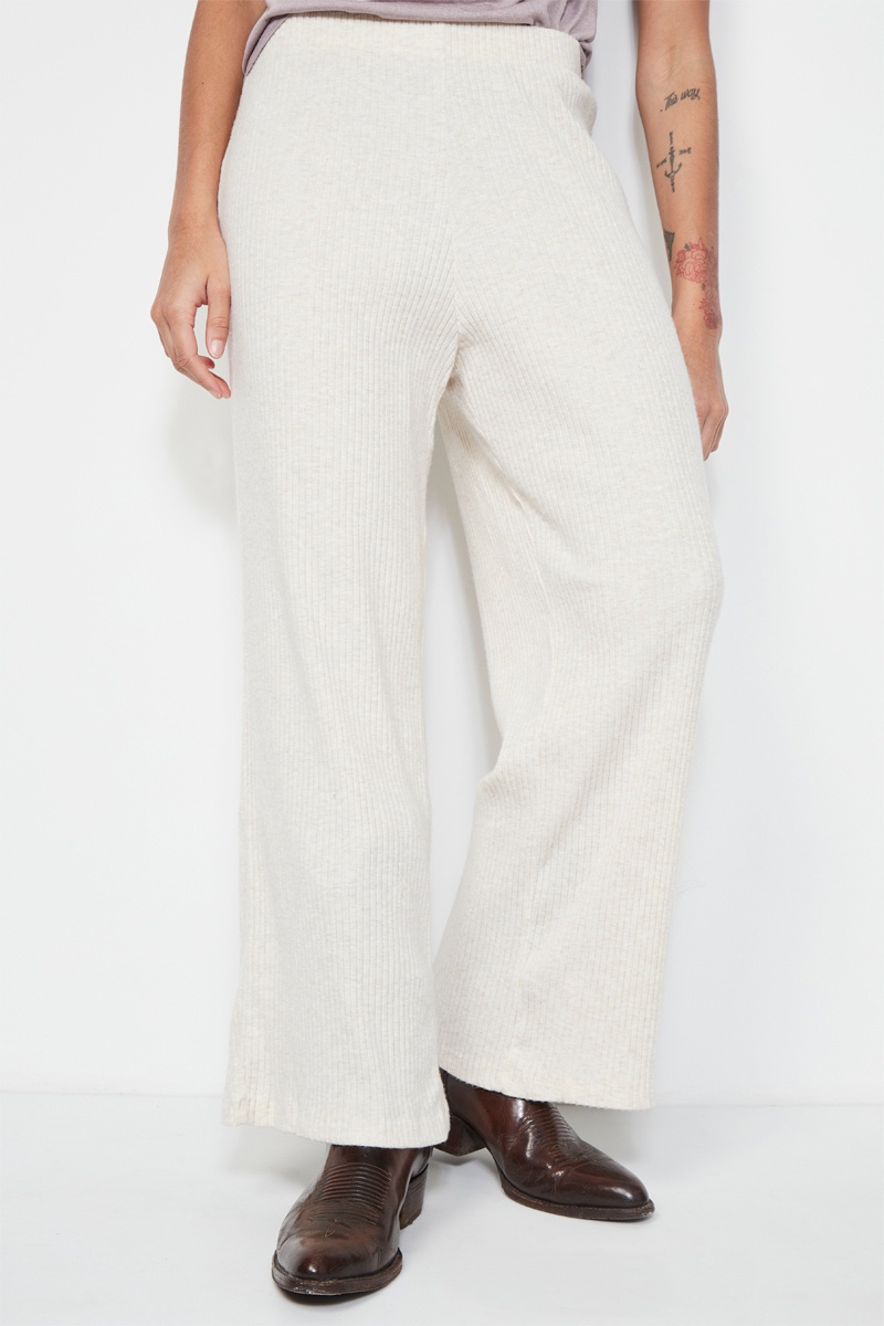 Pantalon wide legs taille haute - Beige