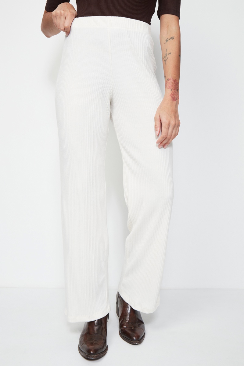 Pantalon wide legs taille haute - Ecru