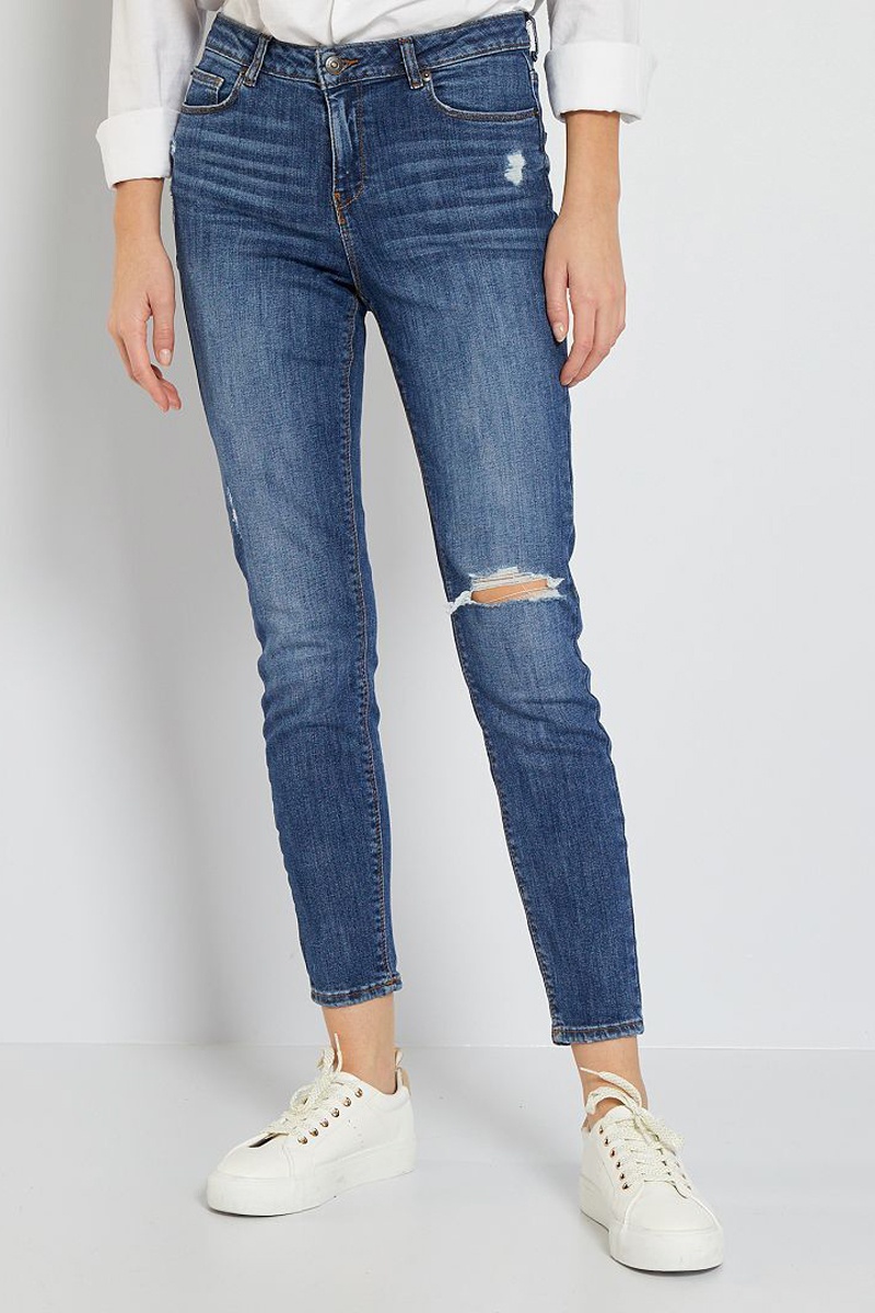 Jean skinny taille haute en coton biologique - Bleu