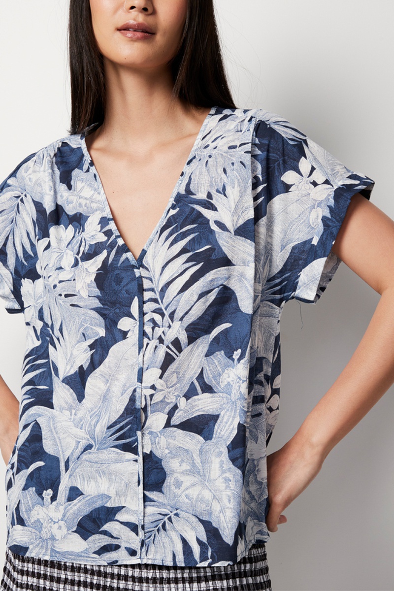 Top - Bleu marine et blanc