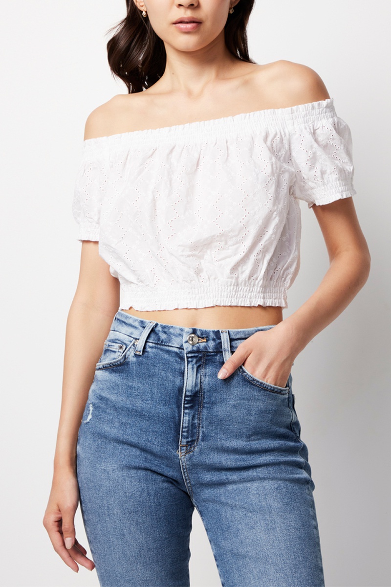 Top en broderie anglaise - Blanc