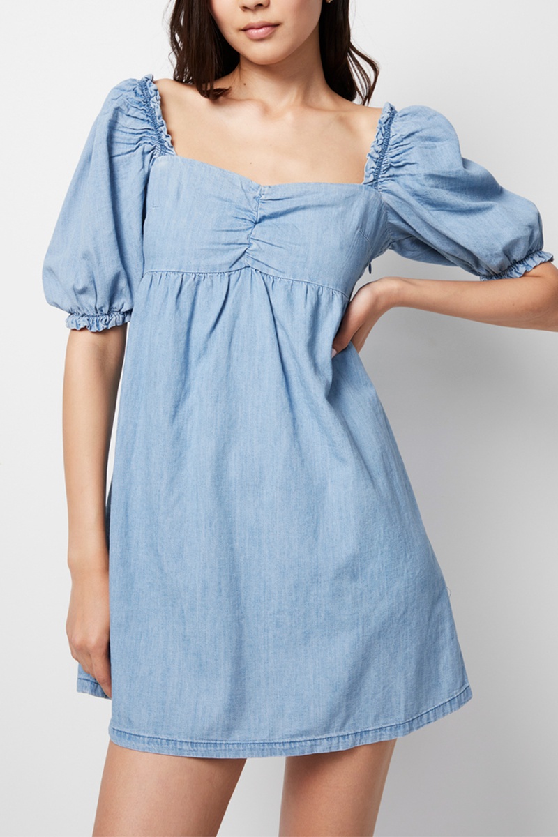 Robe trapèze en jean - Ciel