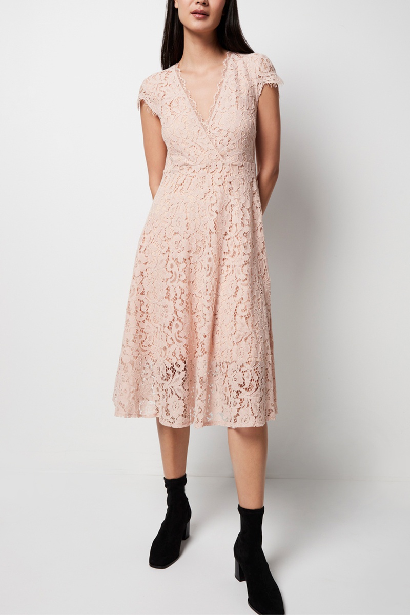 Robe midi en dentelle - Rose