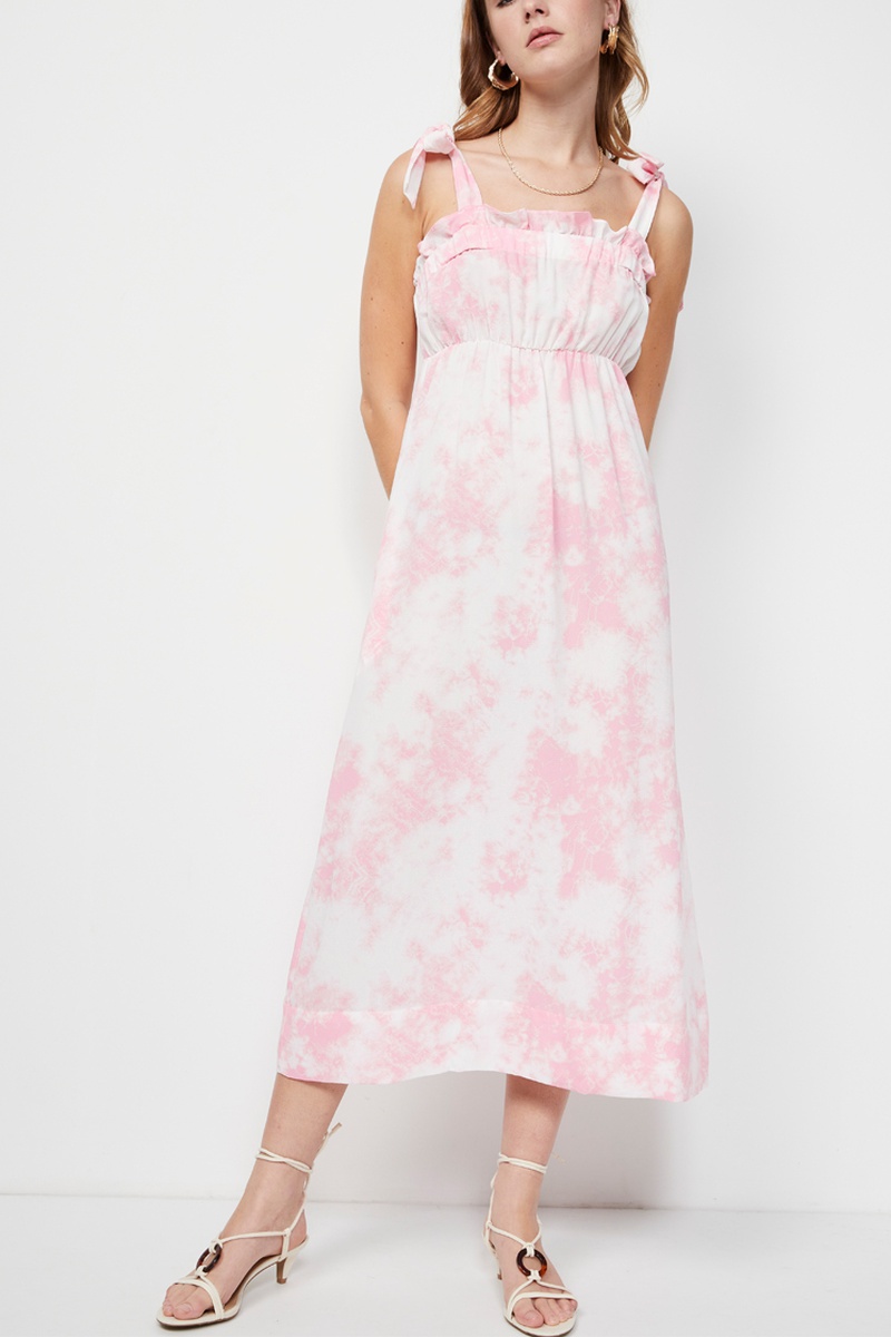 Robe midi tie and dye - Blanc et rose