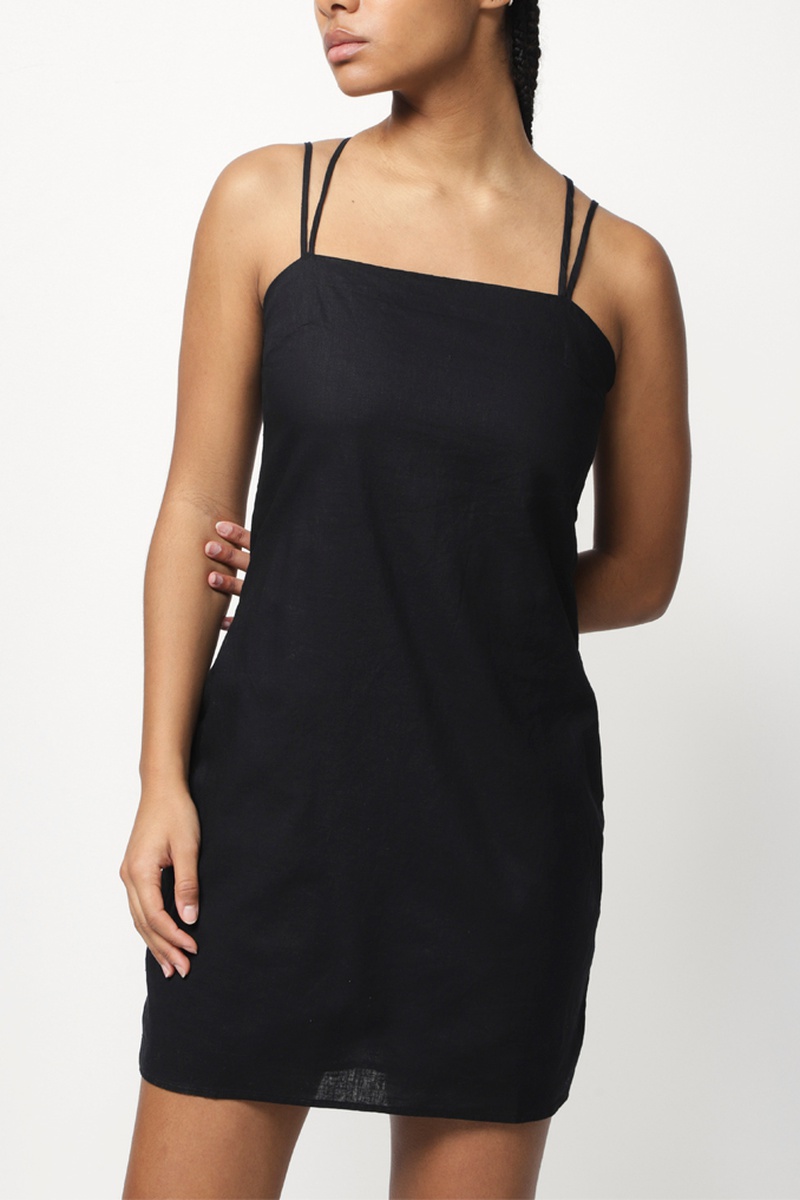 Robe droite en lin - Noir