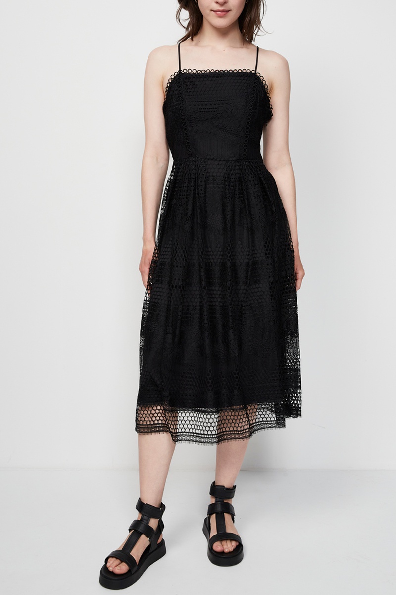 Robe midi en dentelle - Noir