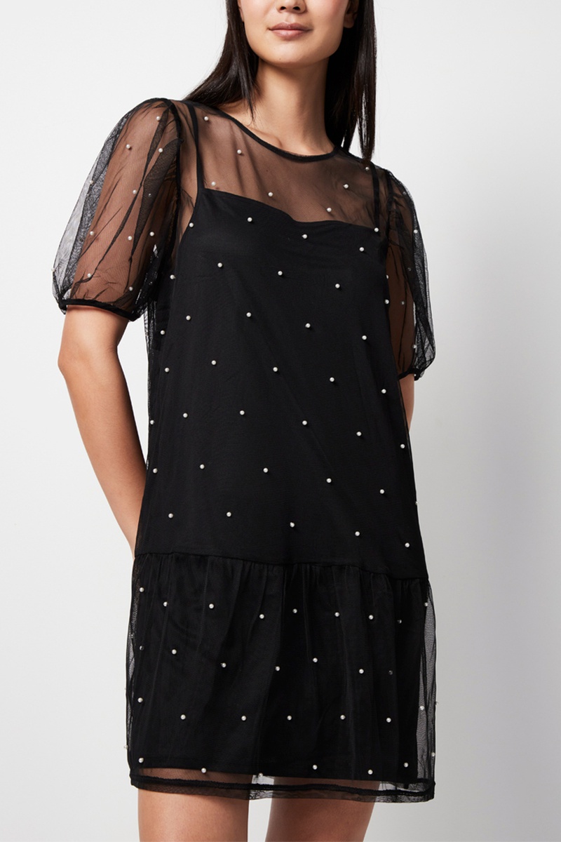 Robe droite en tulle - Noir