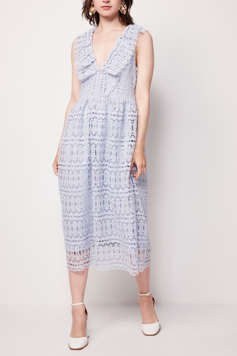 Robe midi en guipure - Ciel