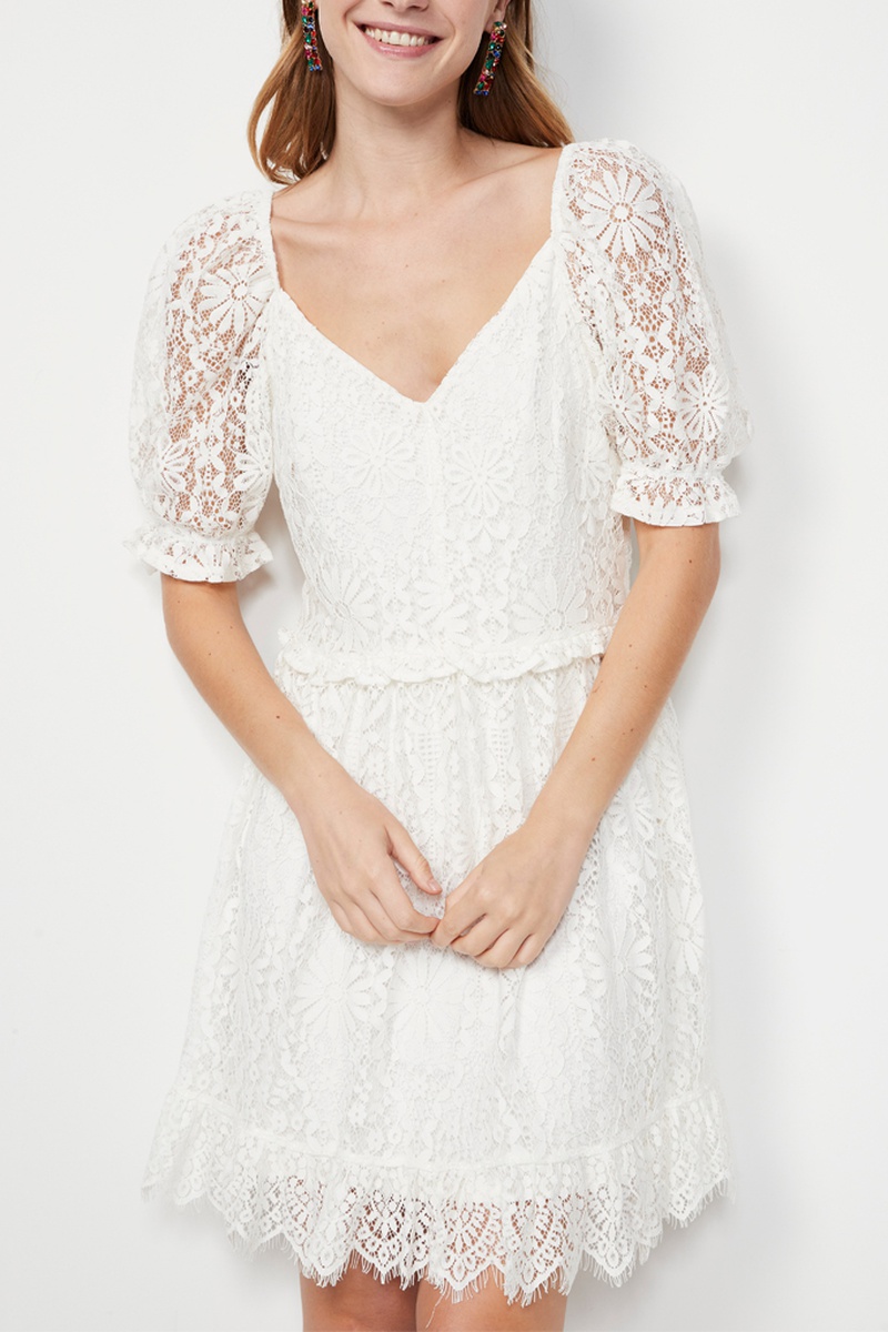 Robe patineuse en dentelle - Blanc