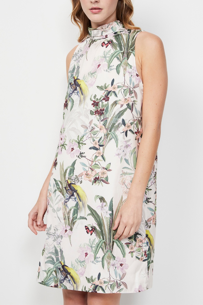 Robe trapèze - Blanc et kaki