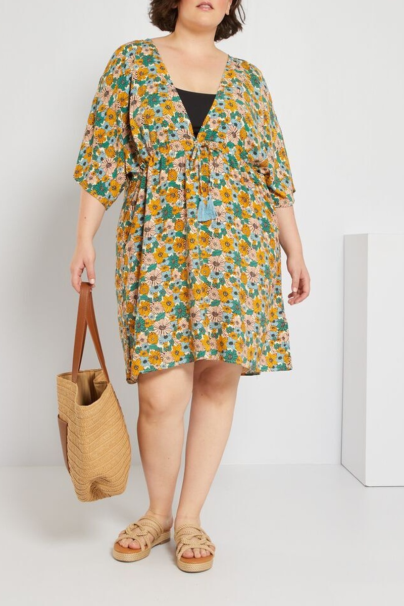 Robe de plage Moutarde et turquoise