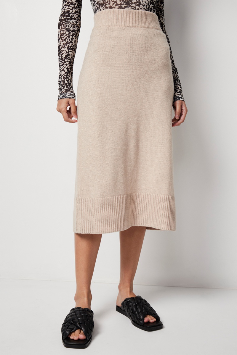 Jupe midi taille haute - Beige