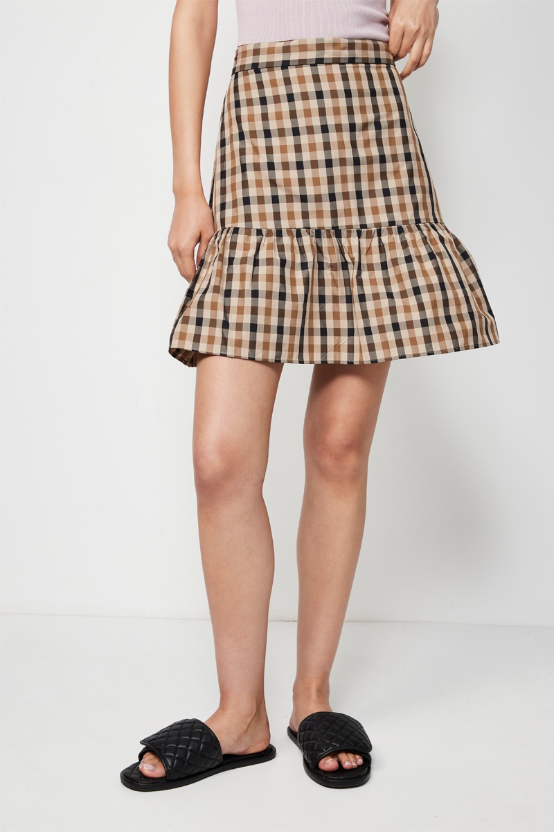 Minijupe taille haute - Beige et marron