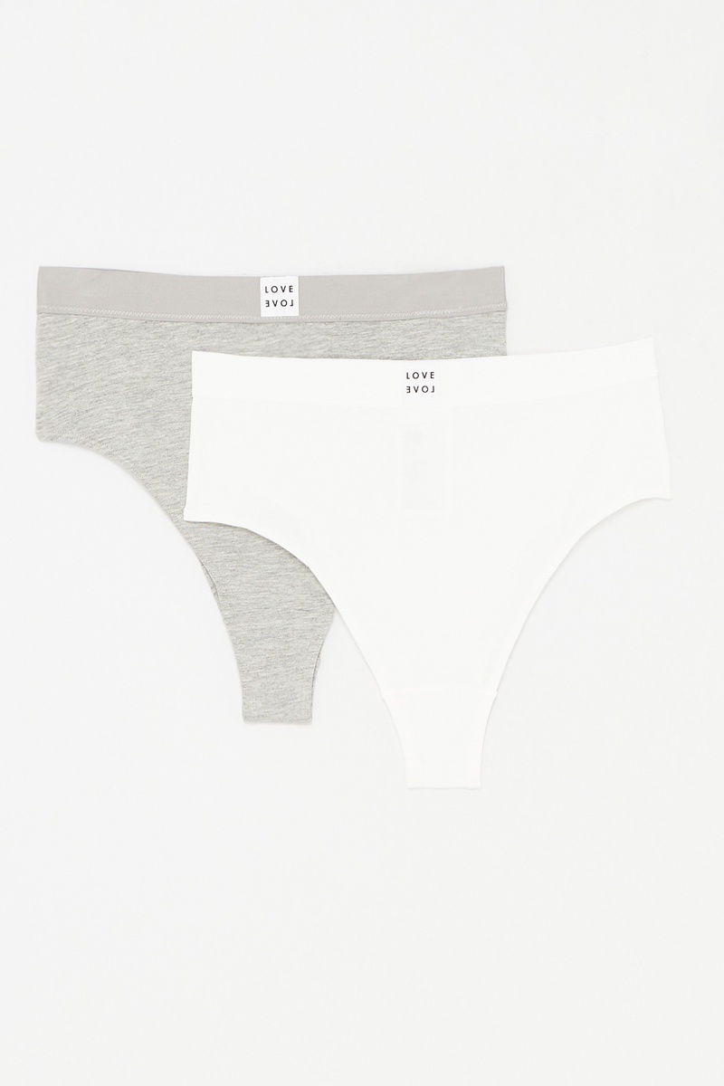 2 tangas taille haute - Gris chiné et blanc