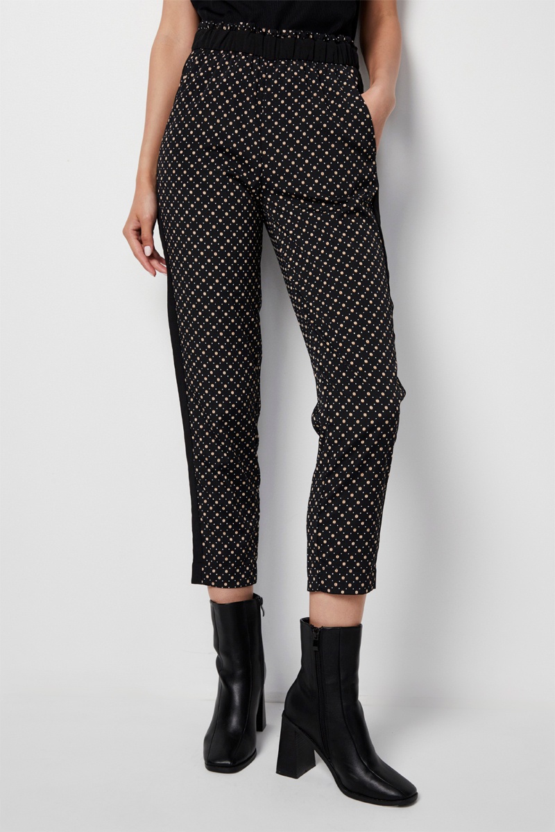 Pantalon cigarette 7/8 taille haute - Noir et écru
