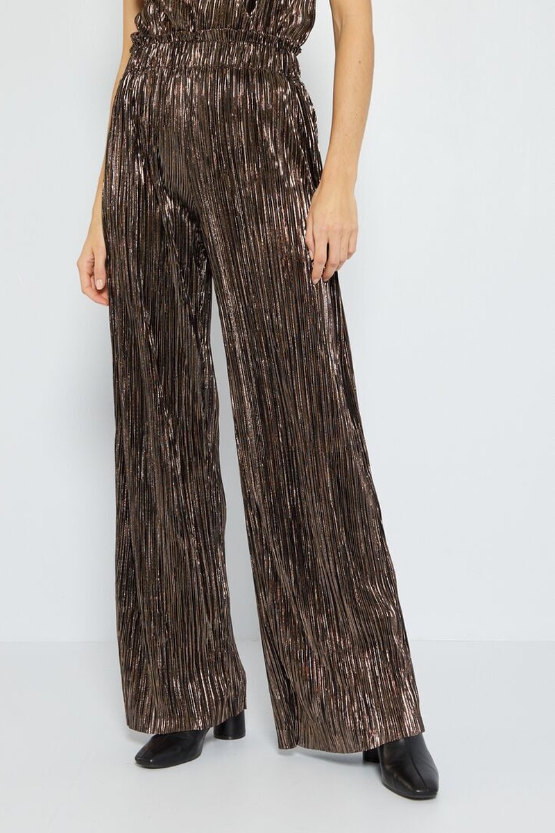 Pantalon wide legs taille haute Marron foncé