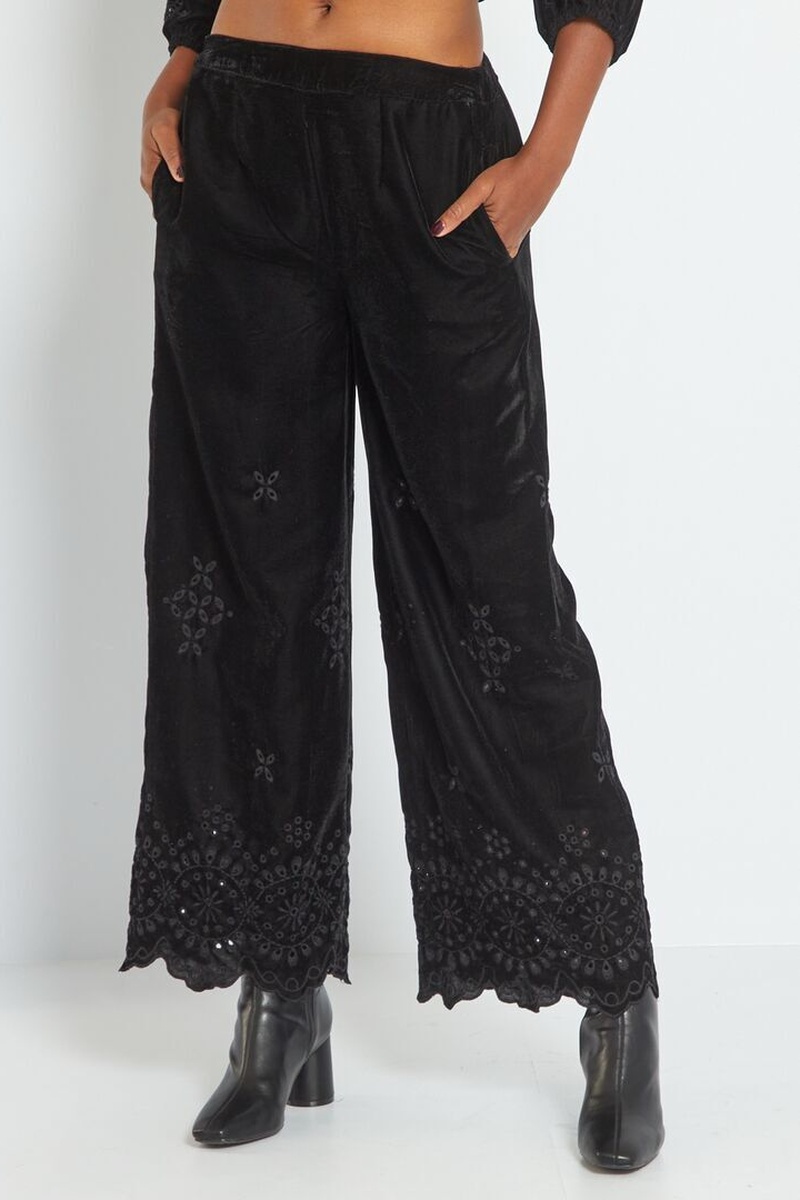 Pantalon wide legs en velours Noir