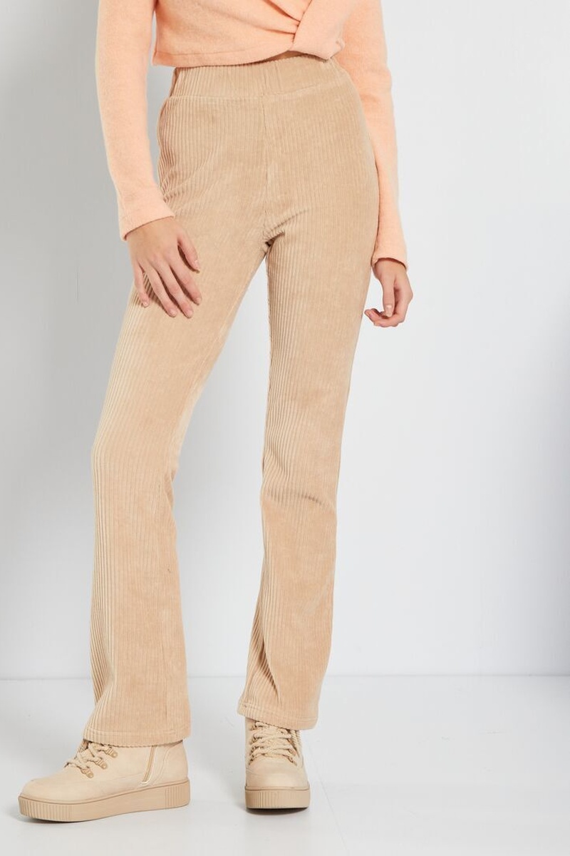 Pantalon bootcut en velours côtelé Beige