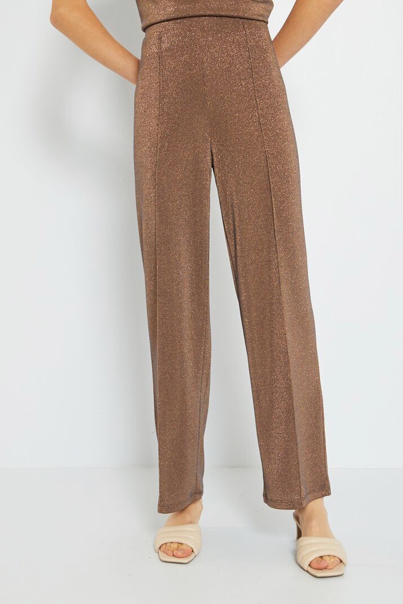 Pantalon droit taille haute Marron et doré