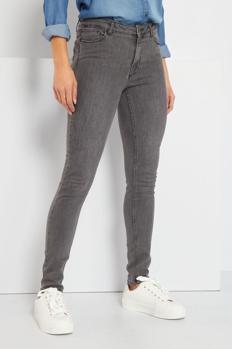 Jean slim taille haute Gris