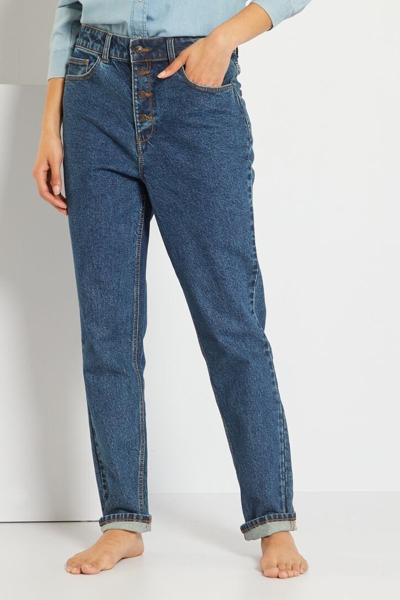 Jean mom taille haute Bleu
