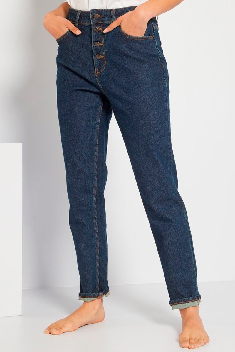 Jean mom taille haute Bleu marine