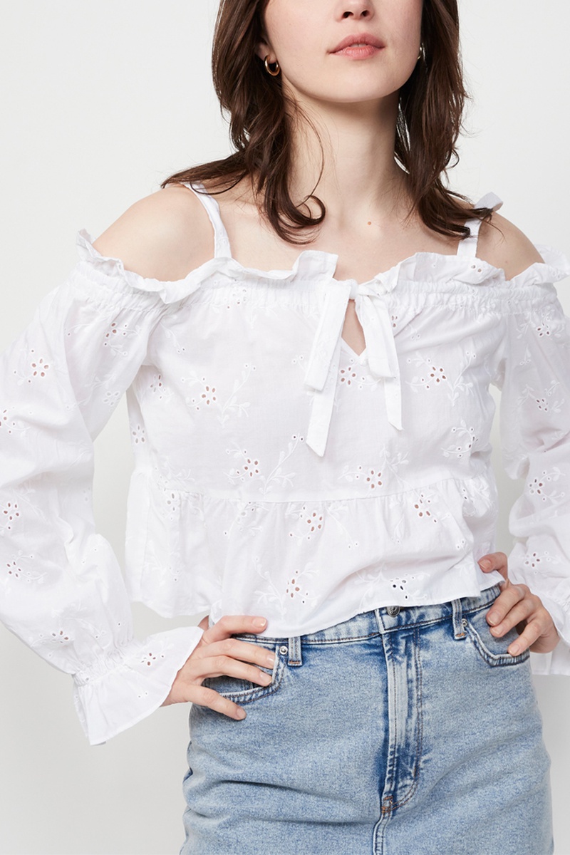 Top en broderie anglaise - Blanc
