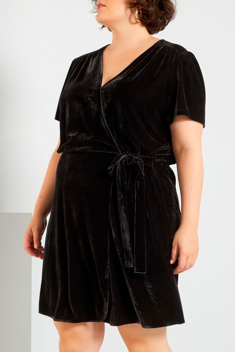 Robe portefeuille en velours Noir