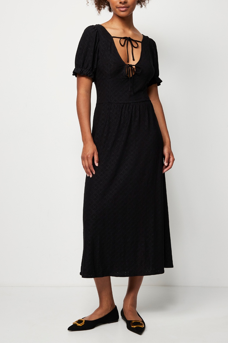 Robe midi en broderie anglaise - Noir