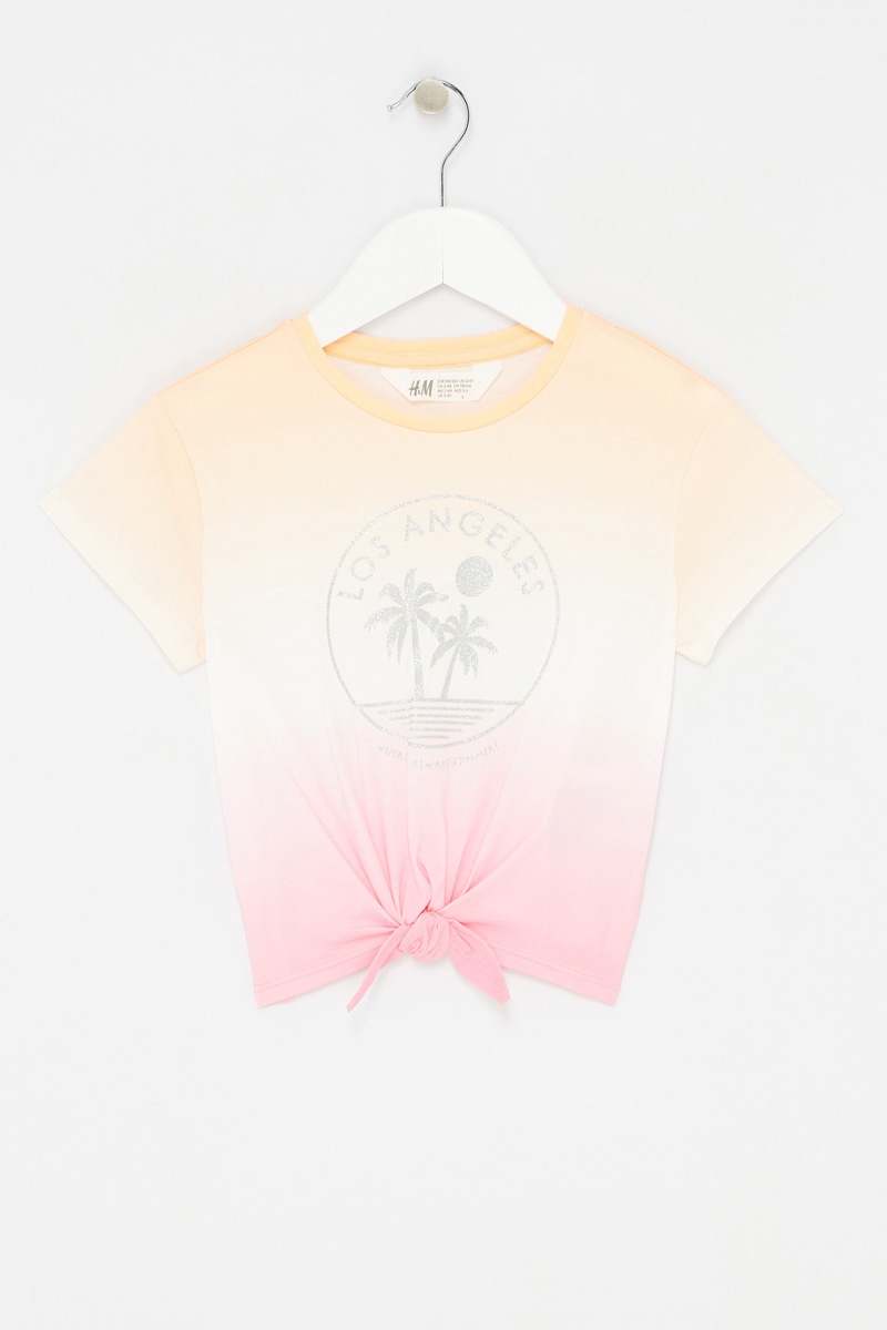 T-shirt noué dip and dye - blanc et orange