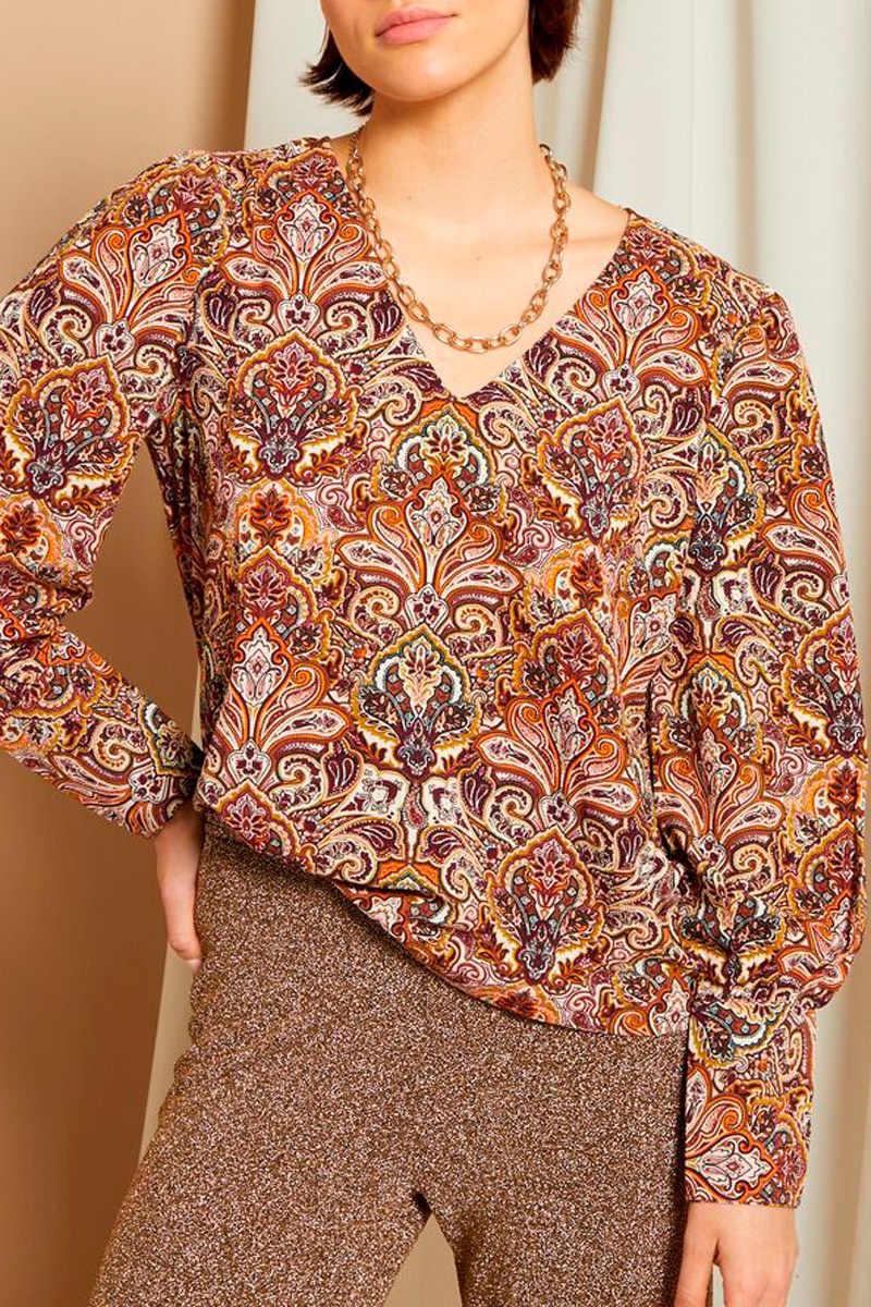 Blouse Marron et moutarde