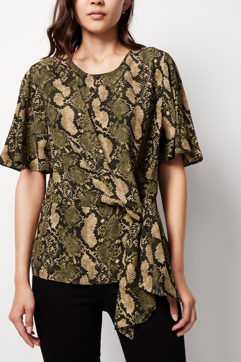 Blouse - Kaki et beige