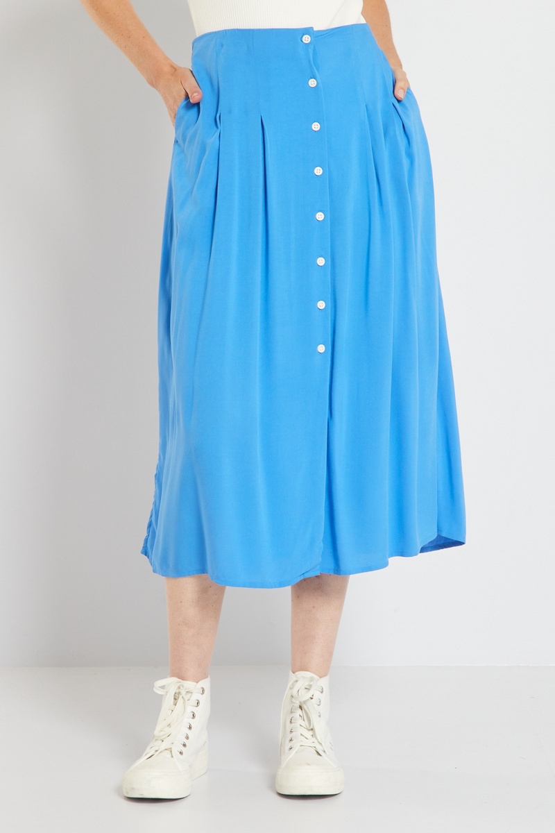 Jupe midi taille haute Bleu clair